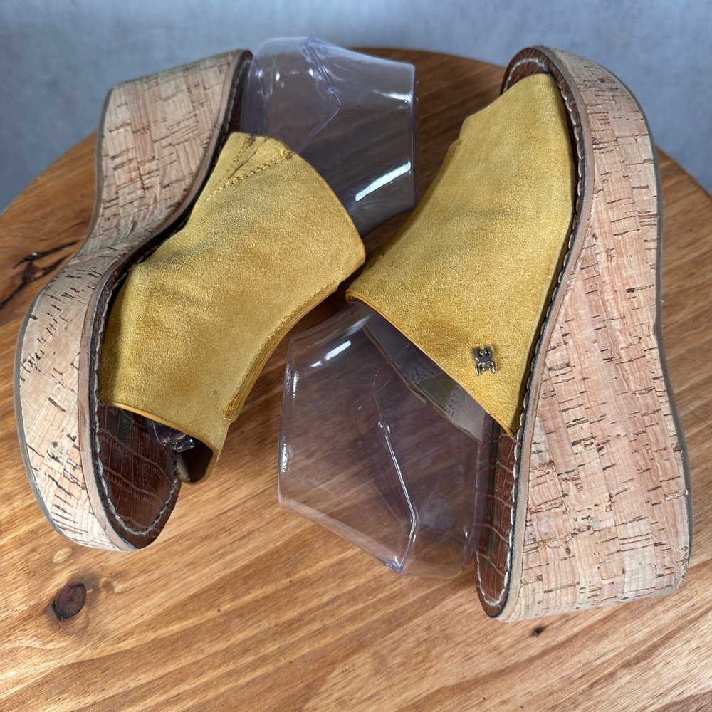 Sam Edelman Ranger Wedge Sandals Womens 9 Yellow Good Suede Cork Platform Mules - Picture 11 of 15